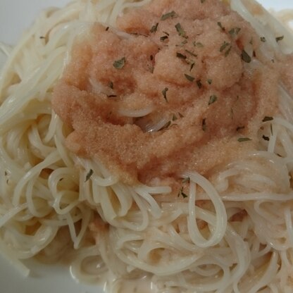 頂き物のたらこと、残ってしまっていたそうめんで。